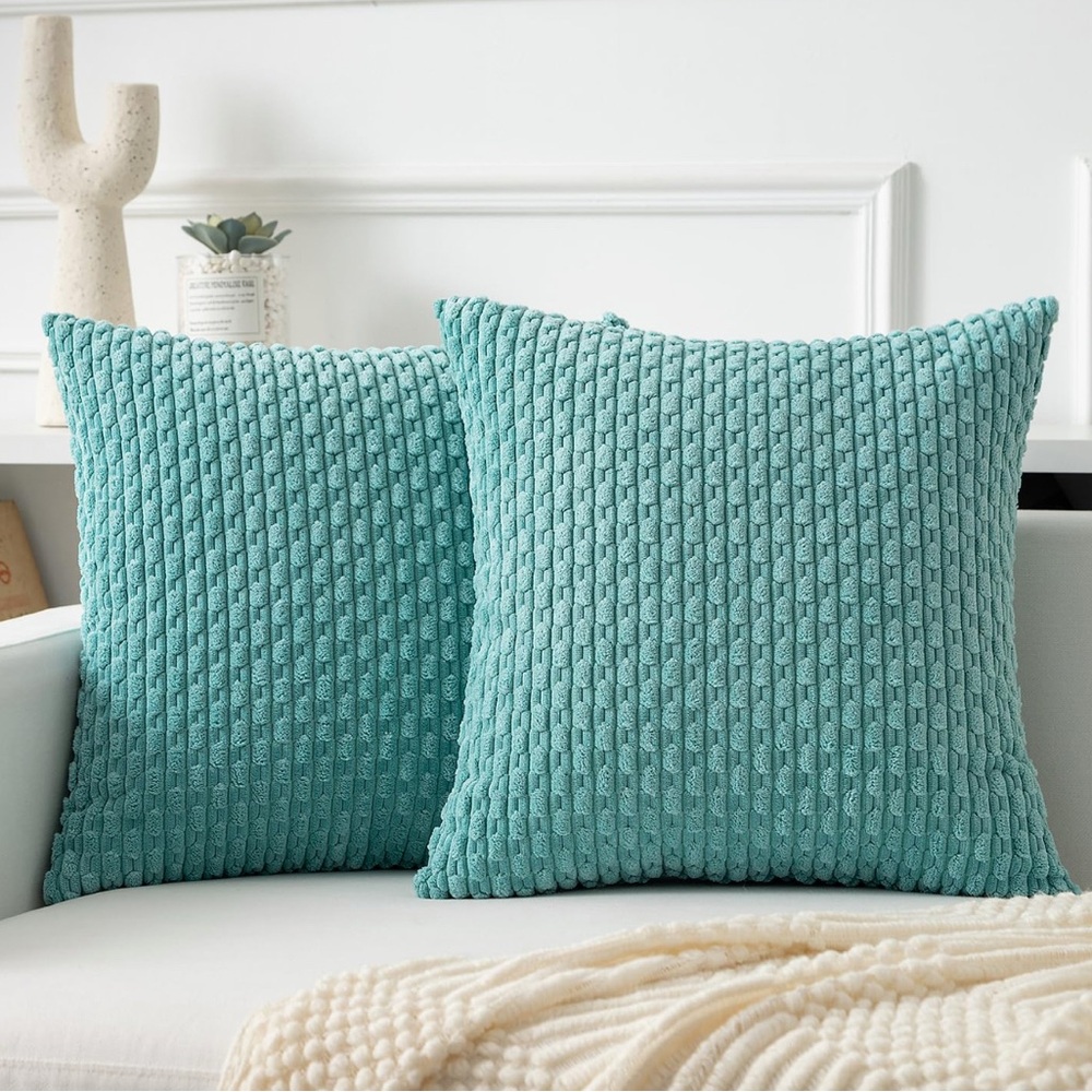 Set of 2 Textured Aqua Throw Pillow Covers 18in x 18in